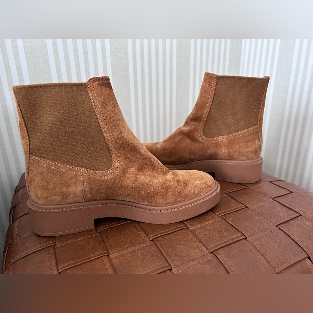 Vince Kegan Chestnut Brown Suede Water Repellent Chelsea Boots Women’s Size 6 - Picture 5 of 11